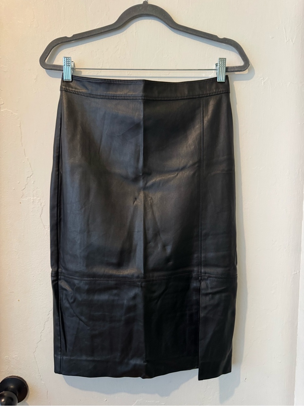Ann Taylor Black Faux Leather Midi Pencil Skirt - Picture 2 of 7